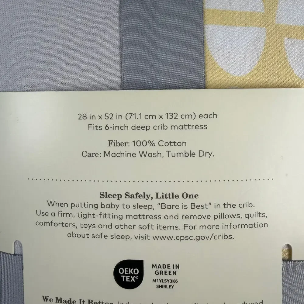 Cloud Island Crib Sheets 2 Pack Gender Neutral Gray Yellow 100% Cotton NWT